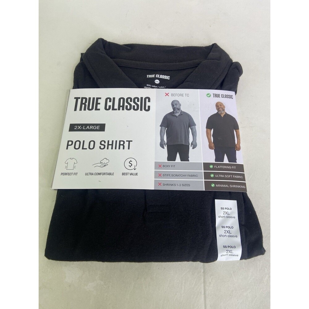 True Classic Classic Polo Shirt Men's Size 2XL Black Short Sleeve